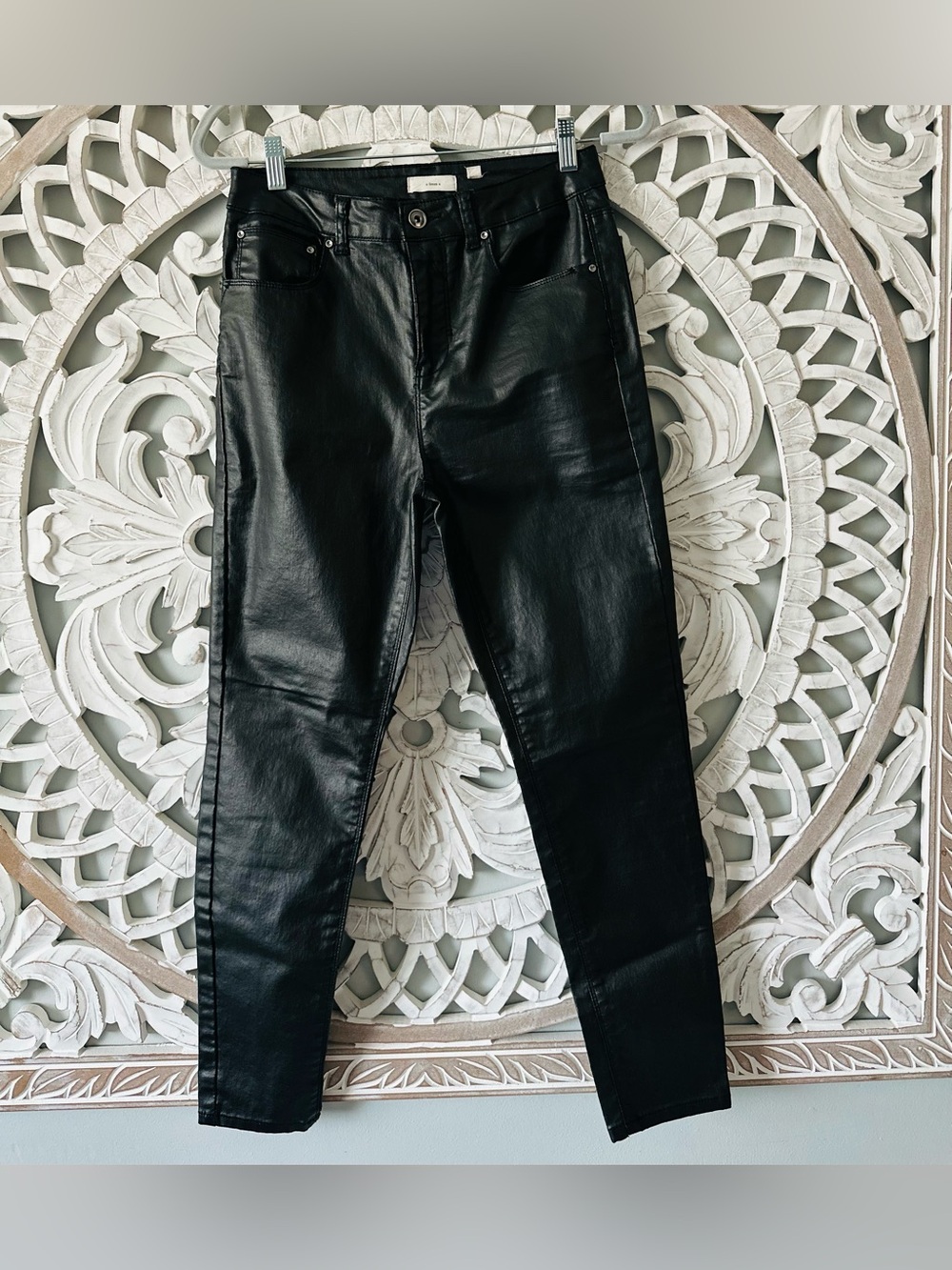 High-Rise Black Faux Leather Skinny Jeans